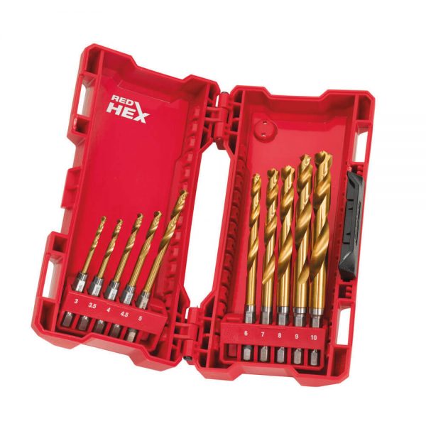 Borrsats SHOCKWAVE™ HSS-G TiN Red Hex - 10-pack